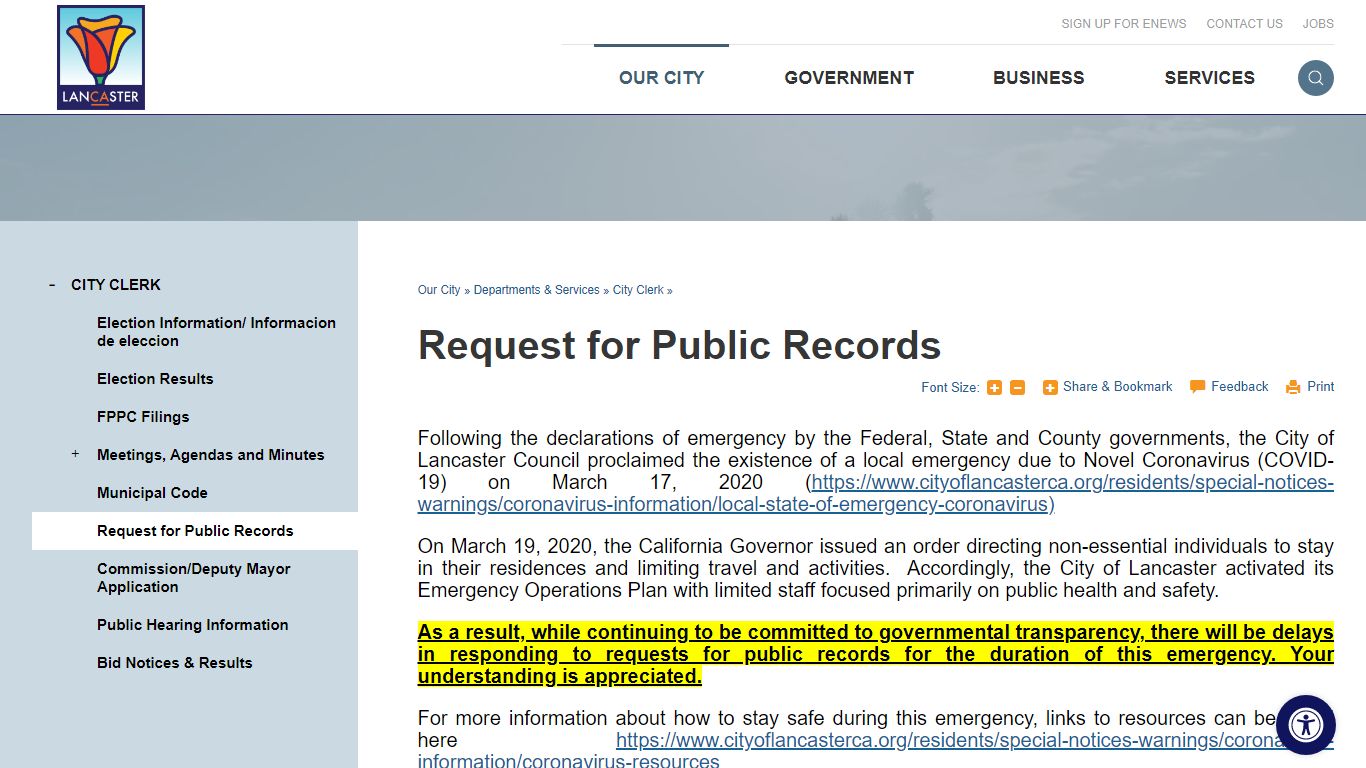 Request for Public Records | City of Lancaster